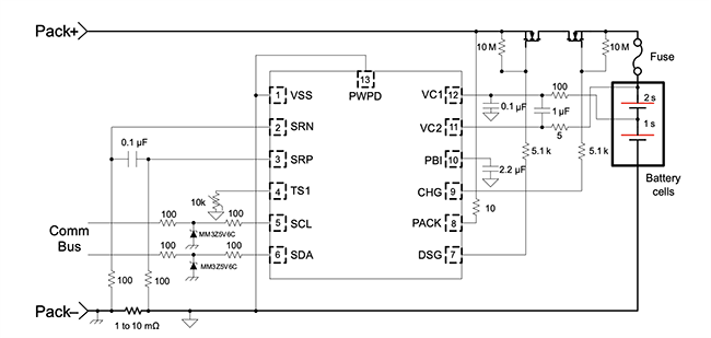 原理图 - Texas Instruments bq28z610电池电量监测计